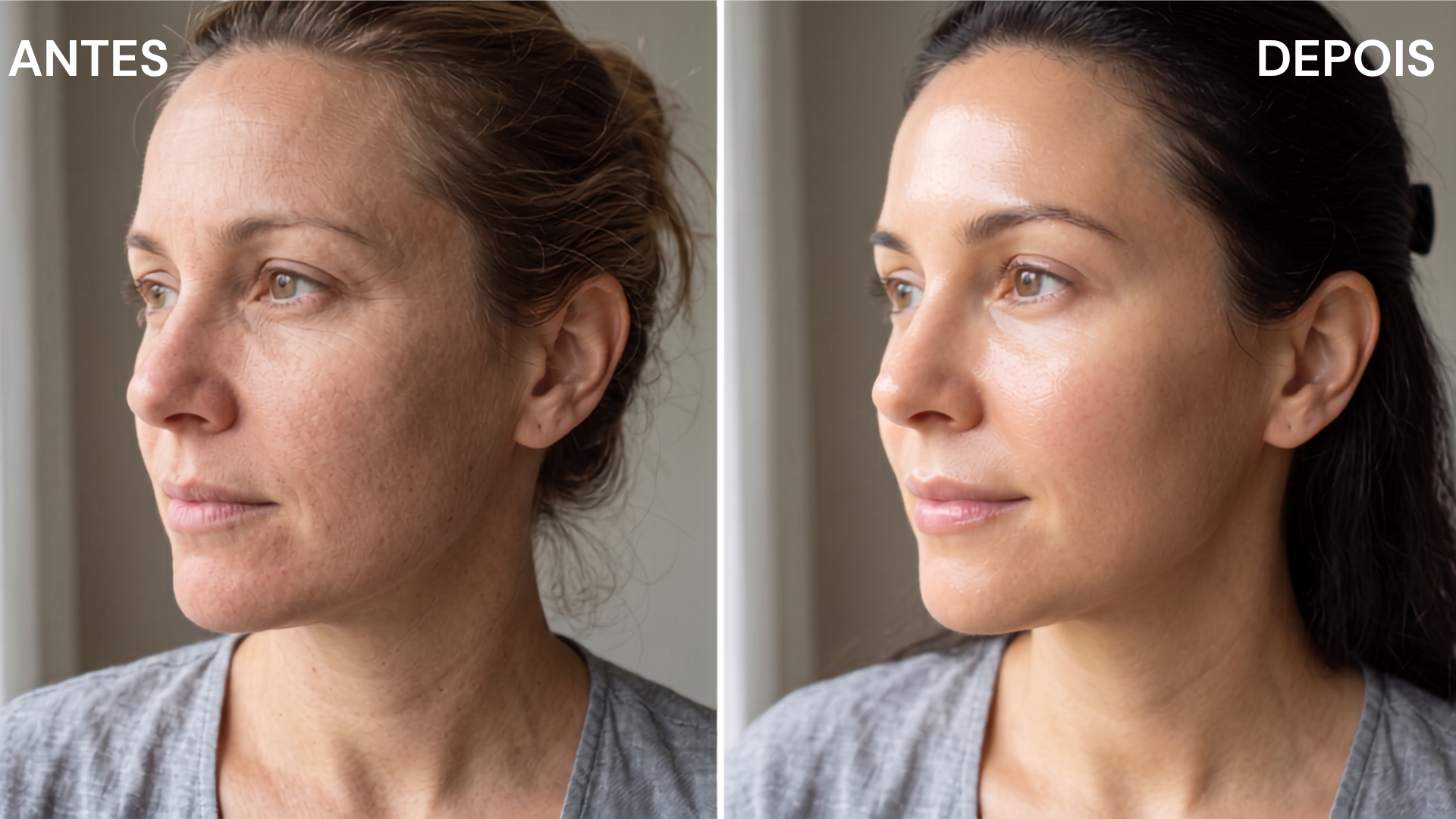 Antes e depois — resultado do protocolo de skincare